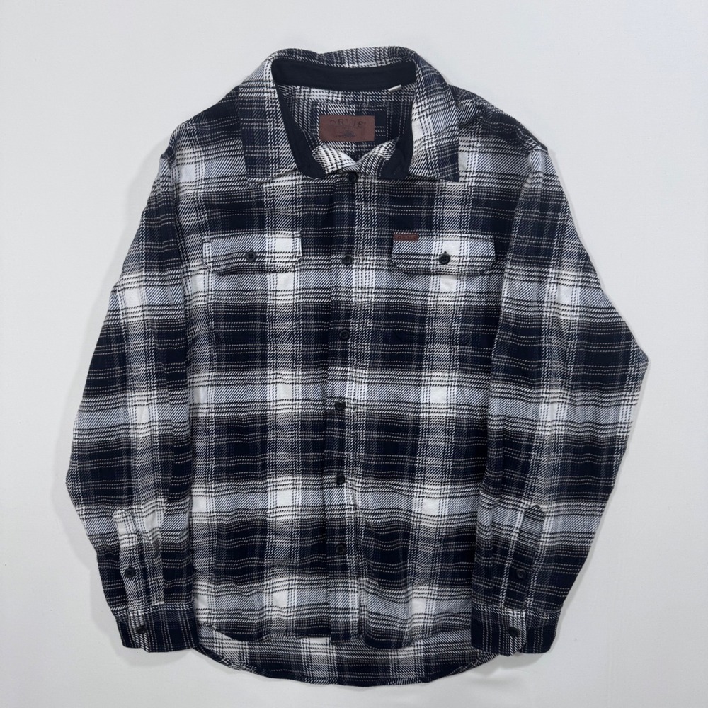 Orvis Mens Navy White Plaid Flannel Button Down Shirt Heavyweight L Lumberjack